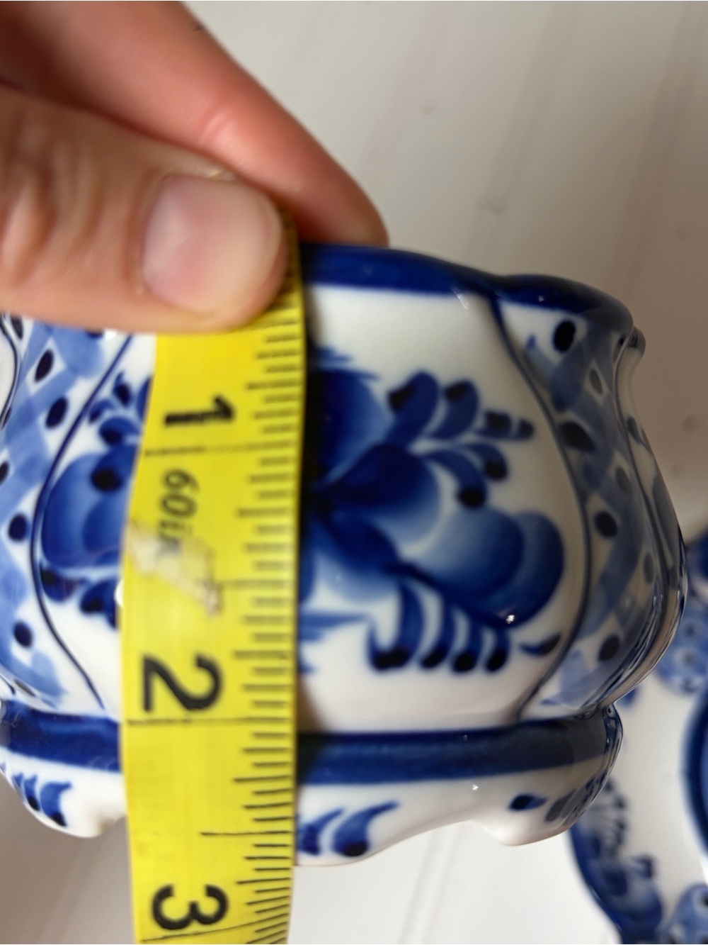 Vintage Russian Gzhel Porcelain Teacup and Saucer | Blue +White Floral - Picture 9 of 11